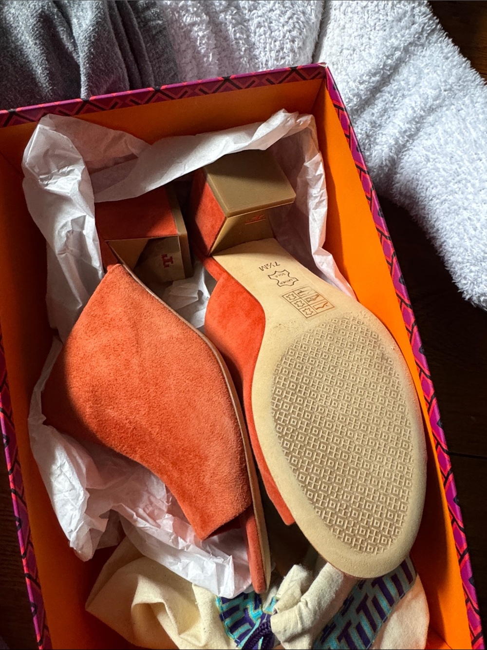 Tory Burch Women's Orange Suede Block Heel Mules nwot